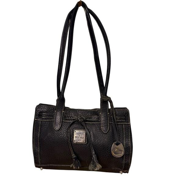 Dooney & Bourke Small Drawstring Pebble Leather Handbag Shoulder Bag Black Purse - Picture 1 of 16